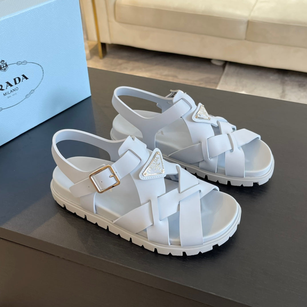 PRA CRISSCROSS RUBBER SANDALS PASTEL SKY CALFSKIN