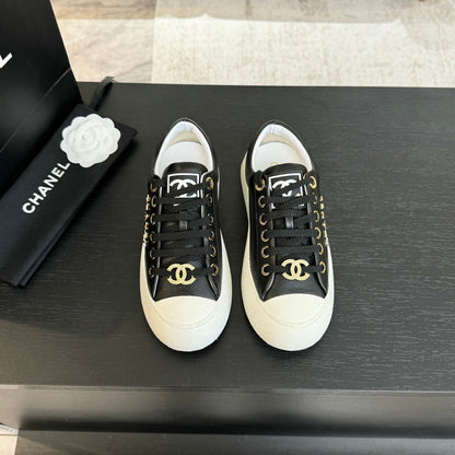 BIG-HEAD COOKIE SHOES IN BLACK MIX WHITE LAMBSKIN