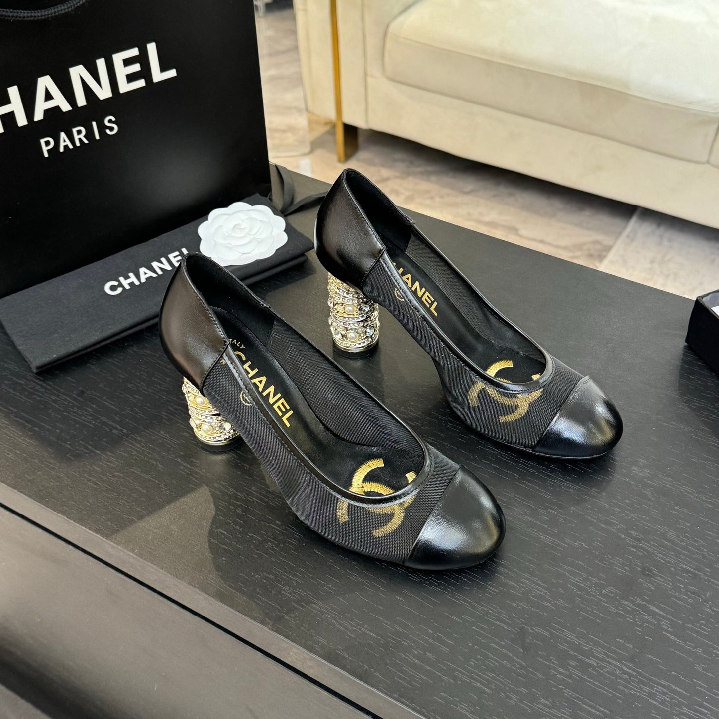 HIGH HEEL 85 MM SANDALS IN BLACK CALFSKIN AND MESH