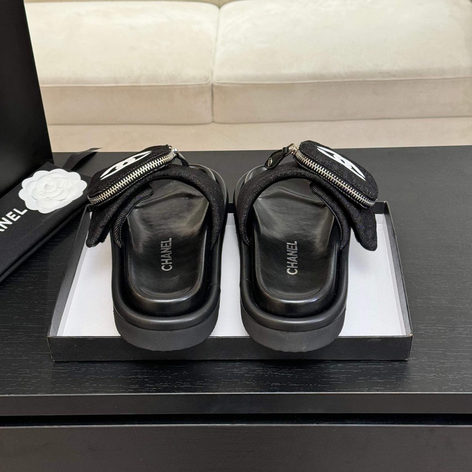 SLIDE IN BLACK DENIM FABRIC 45 MM