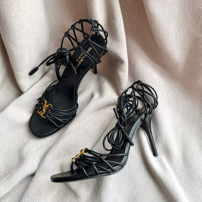 BABYLONE SANDALS 90 IN ALL BLACK LAMBSKIN