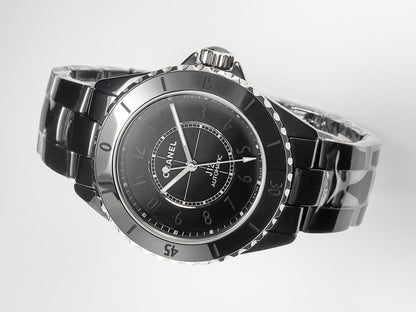 J12 Automatic Black Ceramic Black Numerals Black Dial White Steel Hands