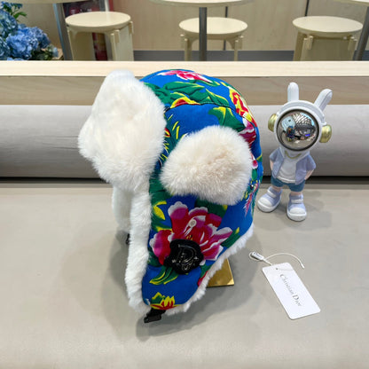 TRAPPER HAT IN COLORFUL VELVET AND RABBIT FUR 416388