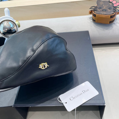 BAKER BOY HAT IN BLACK LEATHER 436766