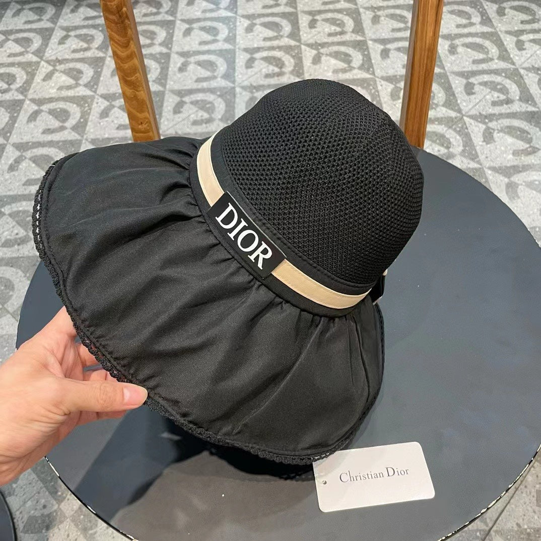 BLACK STRAW BUCKET HAT WITH BOW FABRIC BORDER 439646
