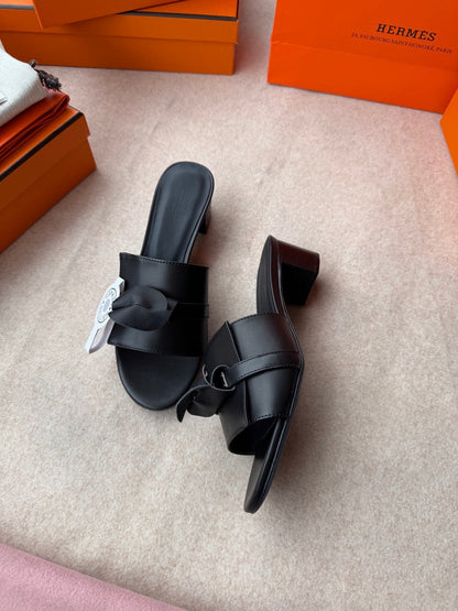 HIGH MULES IN BLACK CALFSKIN