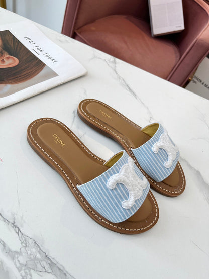 LYMPIA MULE STRIPED BLUE SKY CANVAS WOOL LOGO