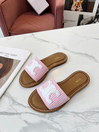 LYMPIA MULE STRIPED LIGHT PINK CANVAS WOOL LOGO