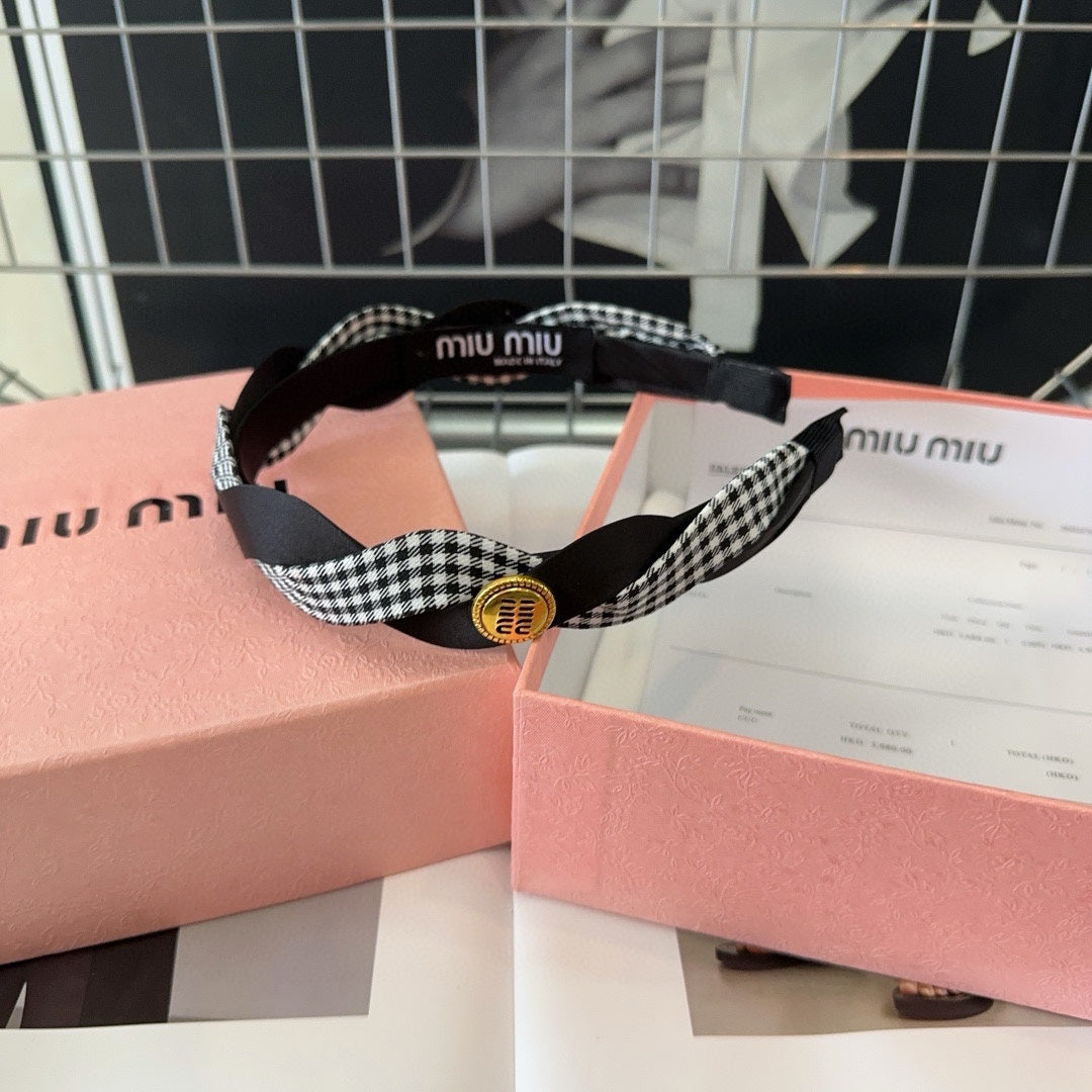 HEADBAND IN BLACK SILK MIX PLAID COTTON 412529