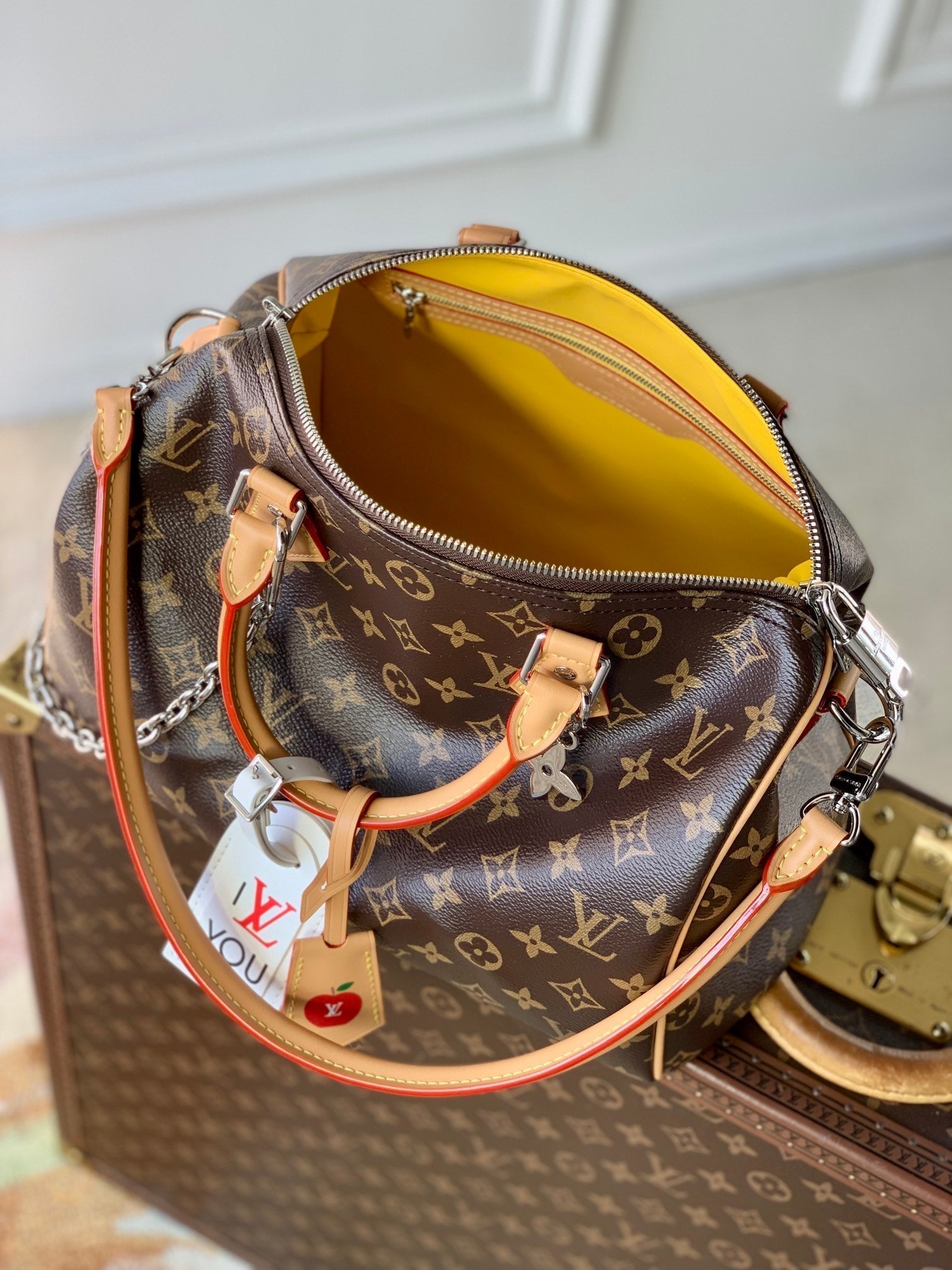 SPEEDY SOFT CRAFTY 30 IN BROWN LV MONOGRAM CALFSKIN RED TAG