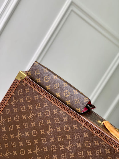 GASTON WEARABLE WALLET 18 IN BROWN MONOGRAM CANVAS MIX PINK CALFSKIN