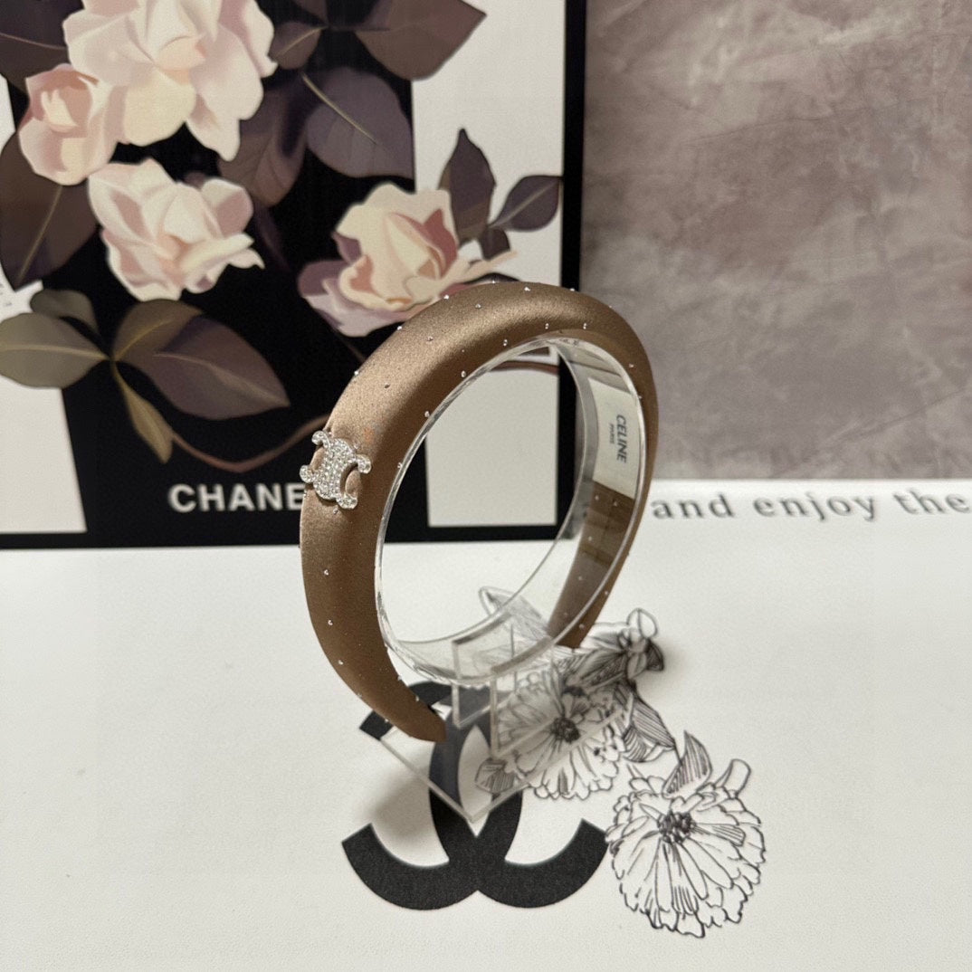 COFFEE BROWN SILK WITH CRYSTAL HAIRBAND 400486