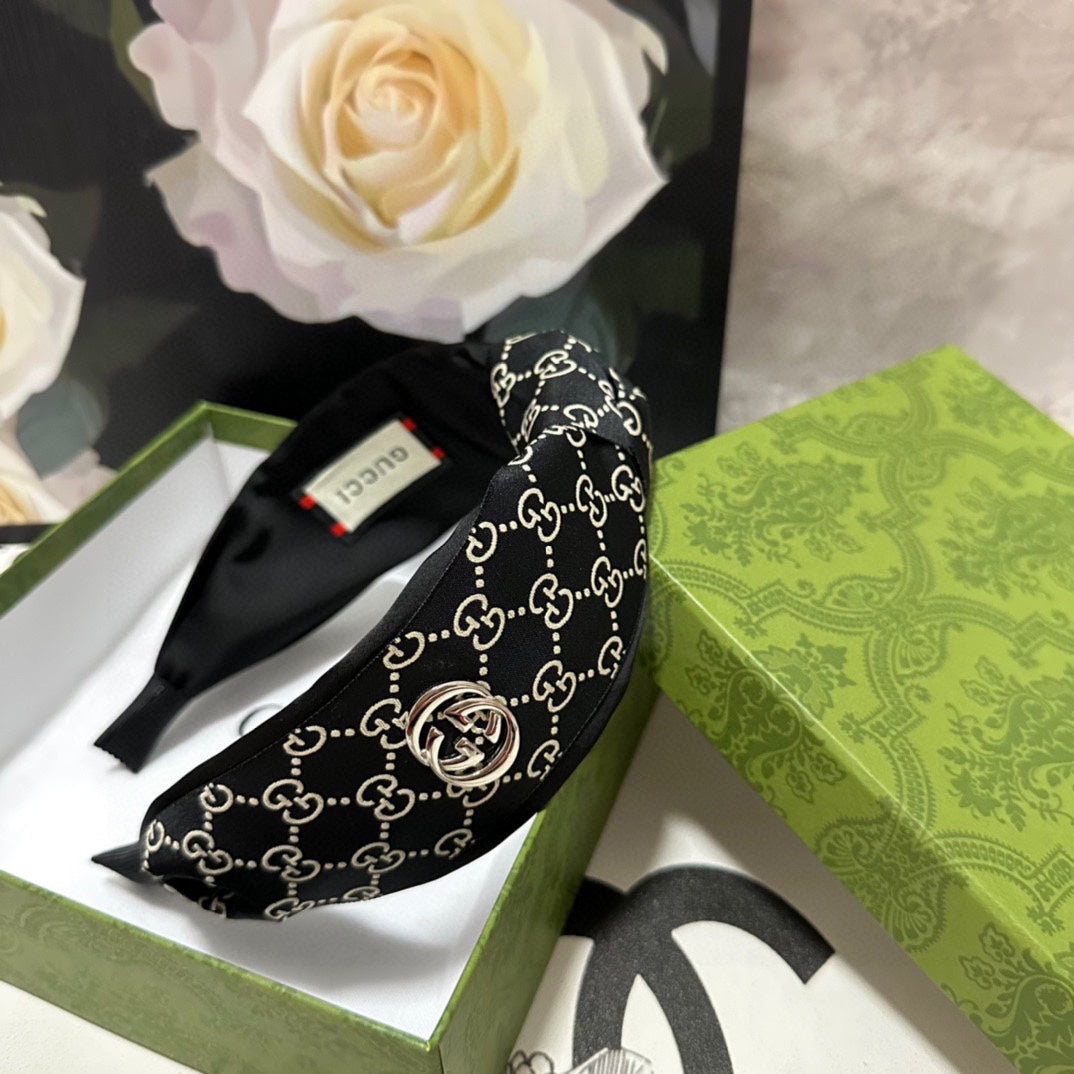 HEADBAND IN BLACK MIX BEIGE MONOGRAM SILK 423618