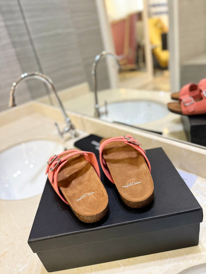 SL Flat Sandal Women Brown Pink Seude