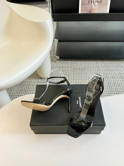 SL SQUARE-TOED HIGH HEELS BLACK CALFSKIN