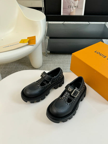 LV CHECKER MARY JANE IN BLACK CALFSKIN