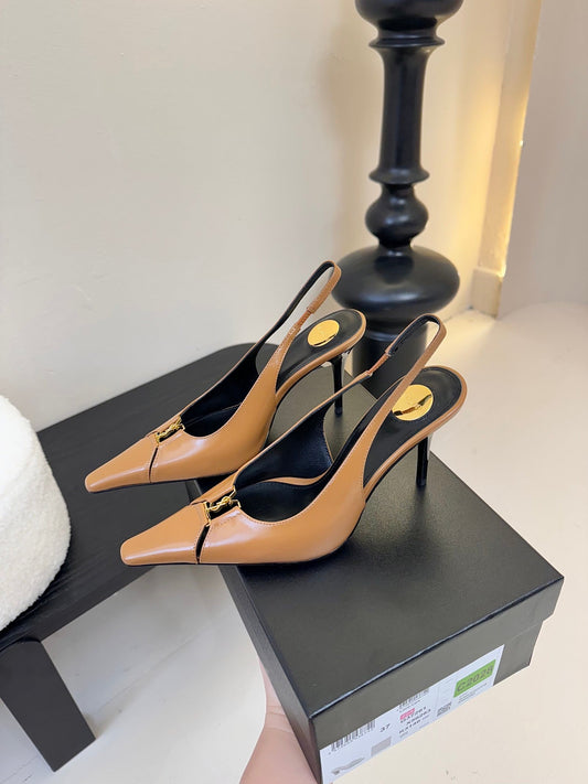 BABYLONE BRETEUIL SLINGBACK 85 MM PUMPS IN PEANUT BROWN SMOOTH LEATHER
