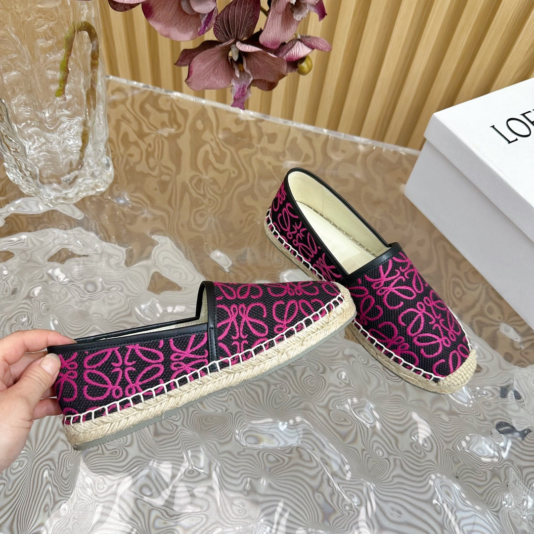 LW PINK ANAGRAM ESPADRILLE LOAFER BLACK LINEN