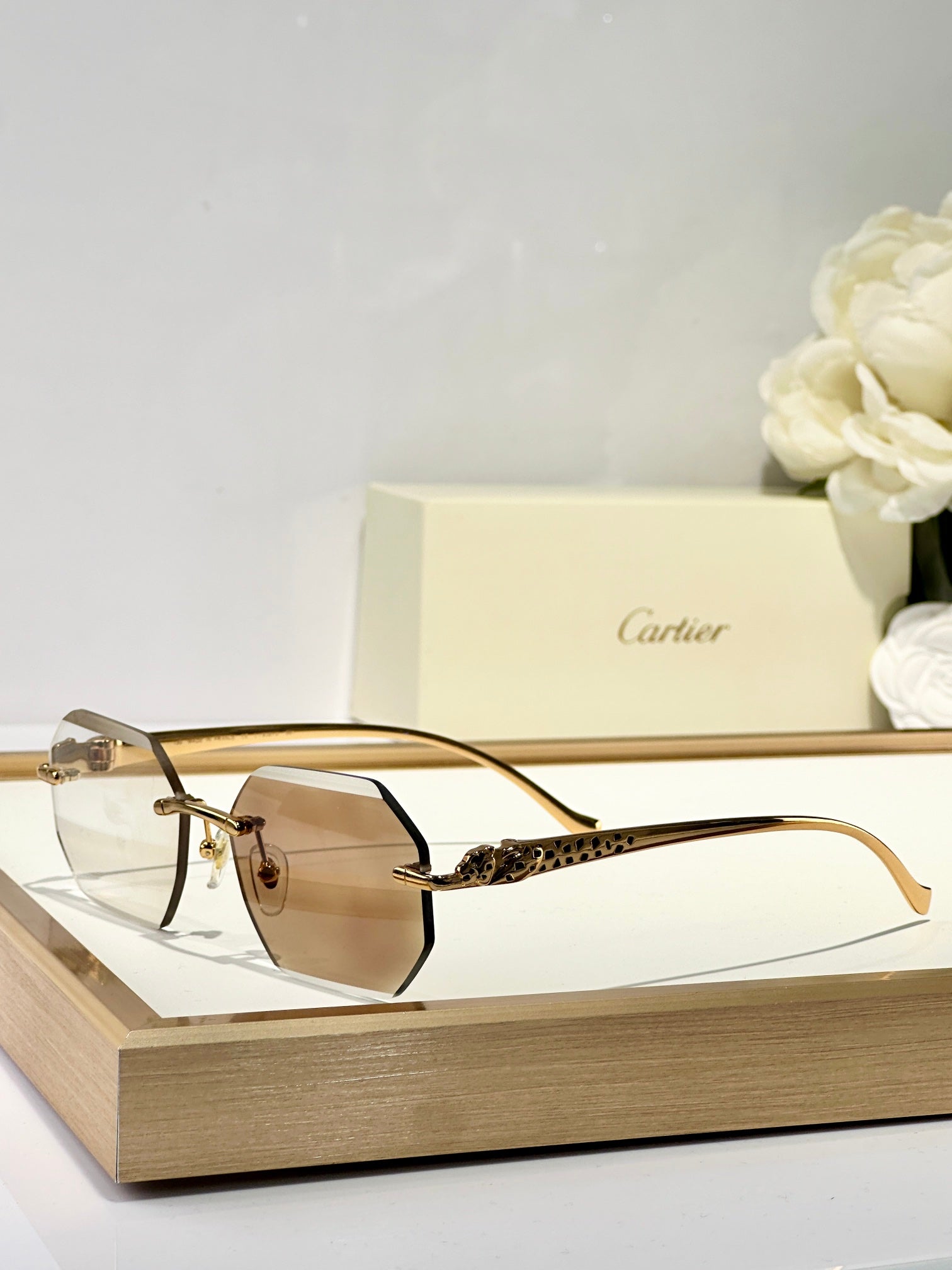 PANTHÈRE RIMLESS GEOMETRIC FRAME SUNGLASSES 580912 IN METAL