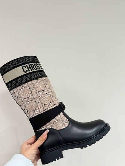 D-MAJOR BOOT TAUPE AND BLACK TECHNICAL FABRIC AND BLACK CALFSKIN