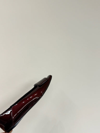BALLERINA FLATS IN MAHAGANY RED PATENT CALFSKIN