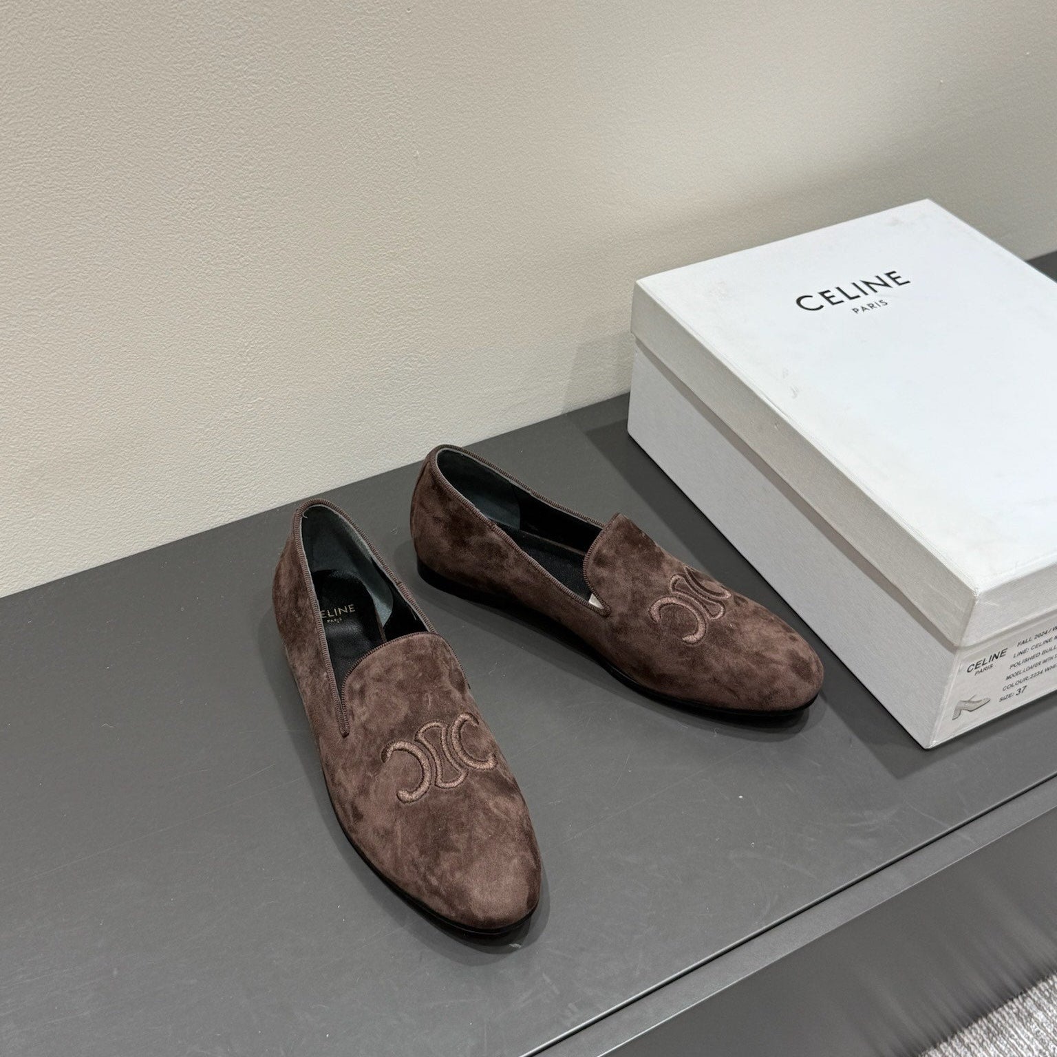 LOAFERS IN CHOCOLATE BROWN SUEDE EMBROIDERED LOGO
