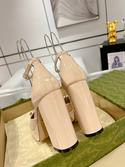 HIGH SANDAL SQUARE HEEL 12 CM IN TAN BEIGA CALFSKIN