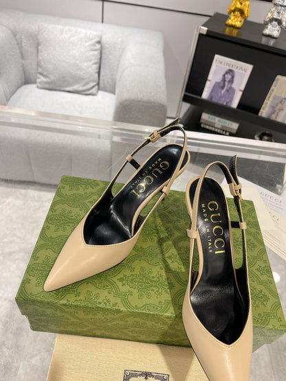 GG SLINGBACK HIGH HEEL PUMP CREAM CALFSKIN