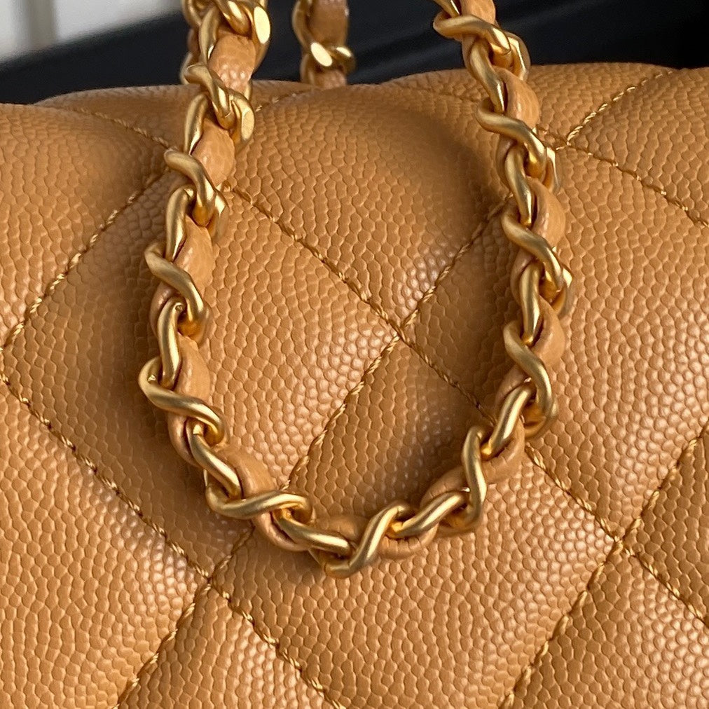 RETRO STYLE FLAP BAG 19 IN RAW SIENNE GRAINED CALFSKIN GOLD HARDWARE