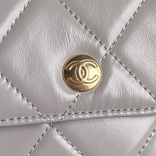 BOWLING BAG 29 IN GREY CALFSKIN GOLD HARDWARE