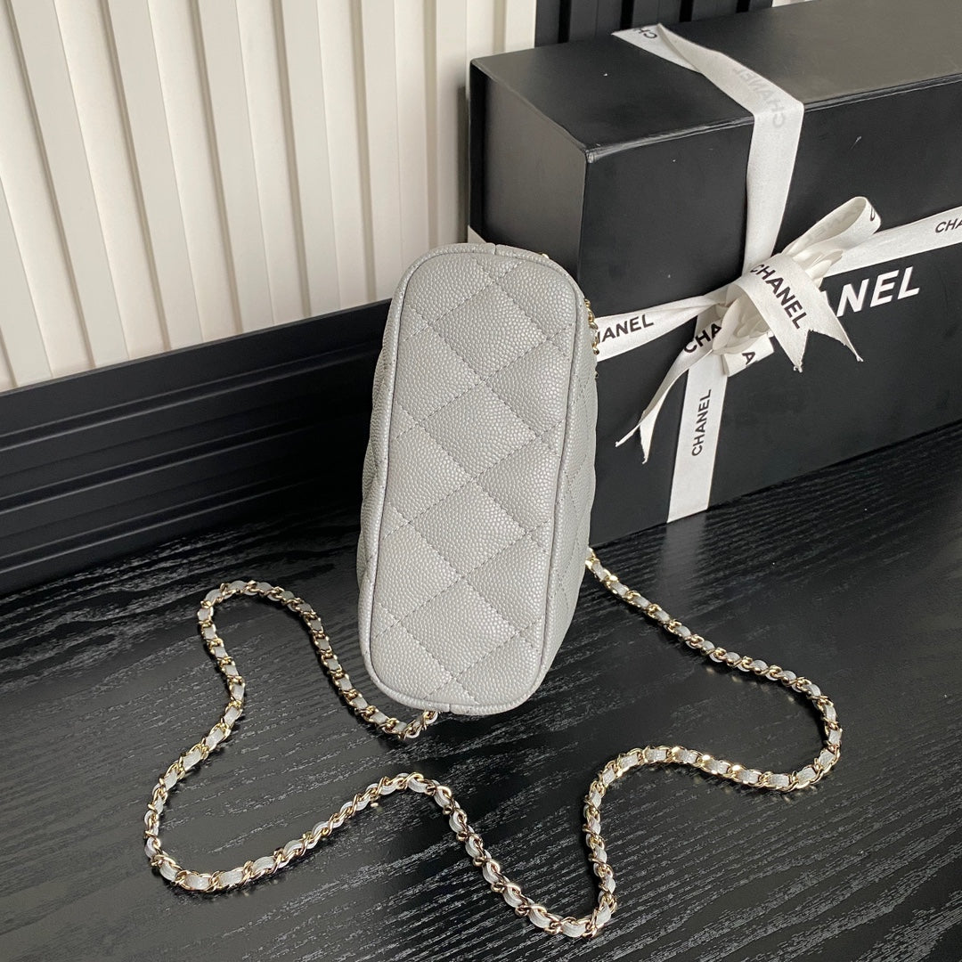 HOBO BAG 21 IN RHINO GRAY GRAINED CALFSKIN GOLD HARDWARE