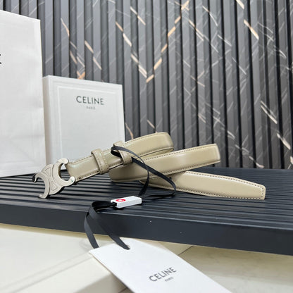 CL TRIOMPHE 25 MM BELT IN OLIVE GREEN CALFSKIN SILVER HARDWARE