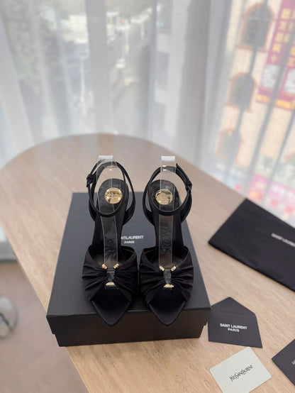 LOLA SANDAL 10 CM IN BLACK VISCOSE AND SILK