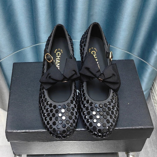 HIGH MARY JANE BOW RHINESTONE BLACK SILK