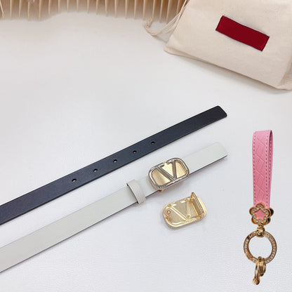Silver Vlogo and Gold Hardware Buckle Black White Calfskin 20mm