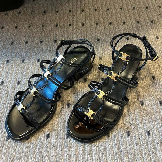 CLEMENCE MULTI TRIOMPHE 45 MM SANDAL IN BLACK LAMBSKIN