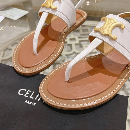 LYMPIA TRIOMPHE THONG IN CALFSKIN WHITE