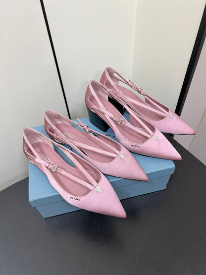 CUT-OUT BALLERINA FLAT IN BABY PINK SATIN ATTACHED BEAD BUCKLE