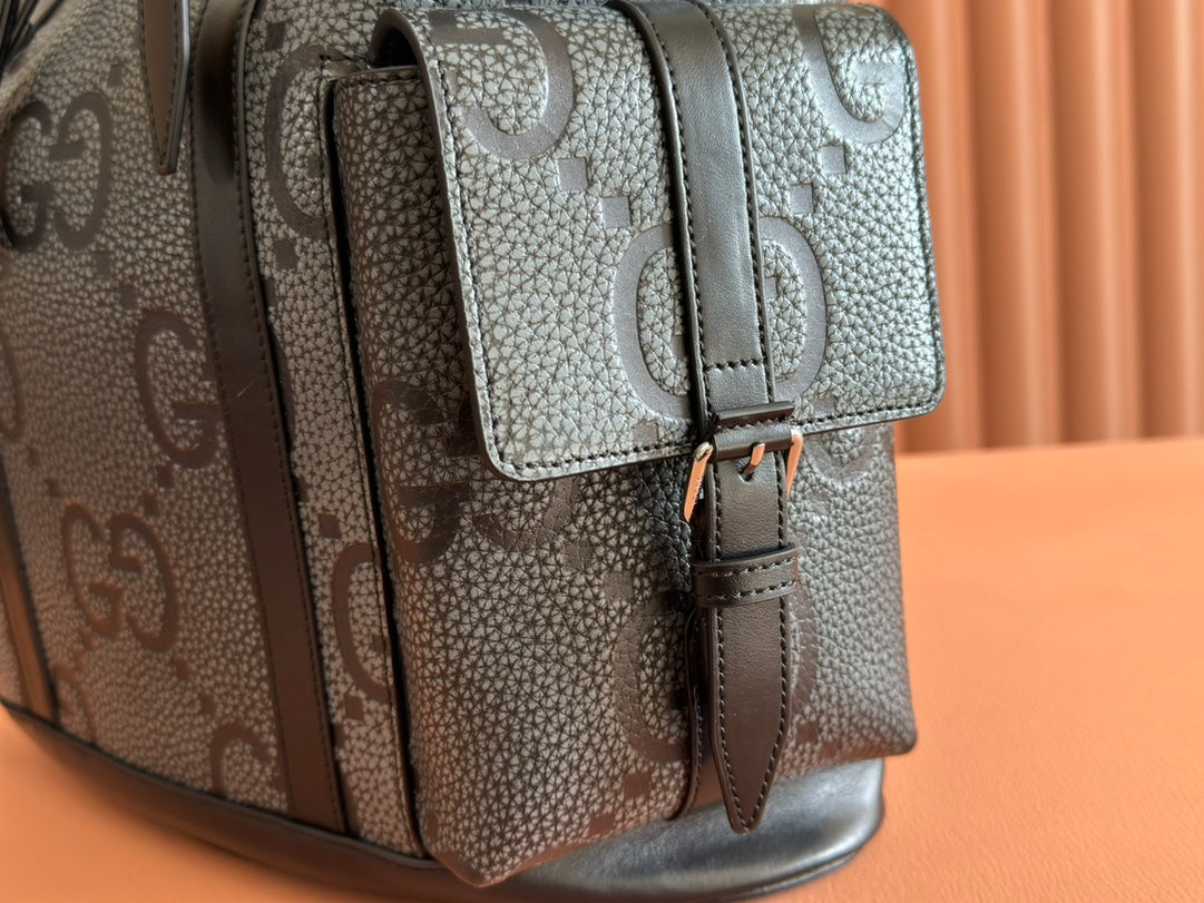 LARGE BACKPACK JUMBO 41 IN GREY AND BLACK GRAINY GG LAMBSKIN