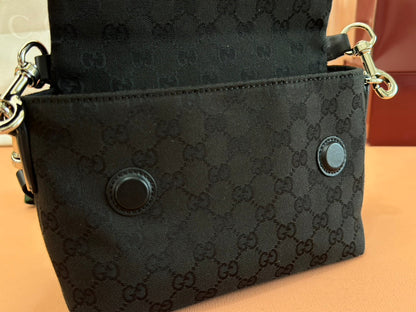 SMALL CROSSBODY BAG 19 IN BLACK CANVAS MONOGRAM LOGO