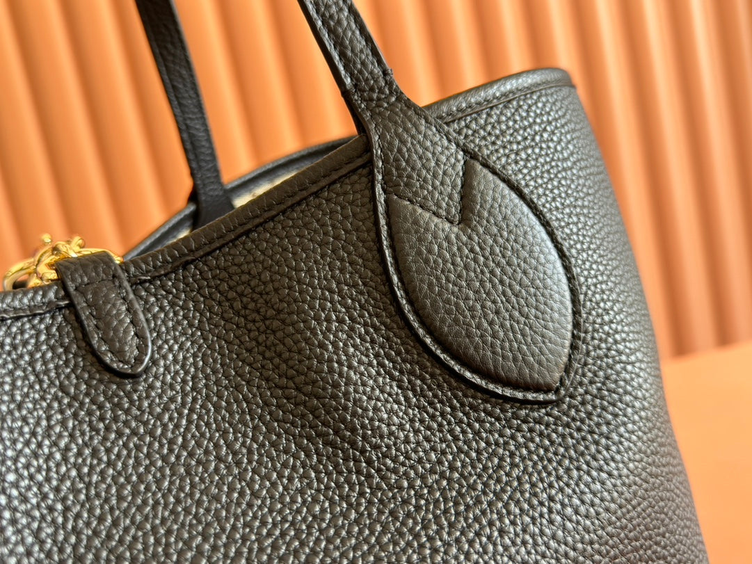 MEDIUM TOTISSIMA REVERSIBLE TOTE BAG 30 IN BLACK CALFSKIN BEIGE AND BROWN GG CANVAS ON SIDE