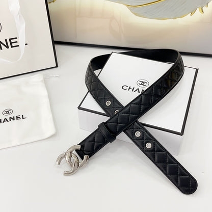 DOUBLE C BELT 30MM IN BLACK QUILTED LEATHER WITH SILVER BUCKLE