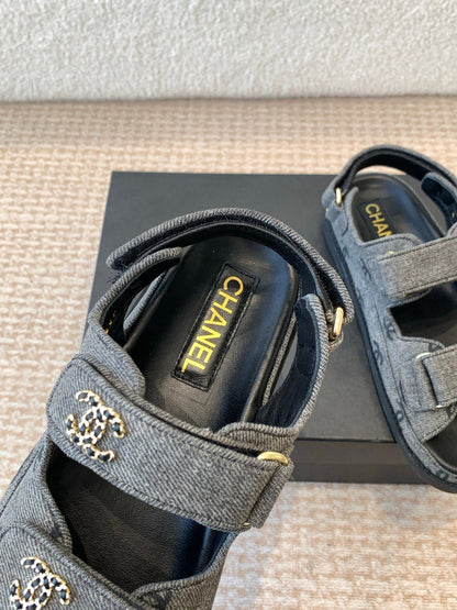 DAD SANDAL IN BLACK DENIM FABRIC