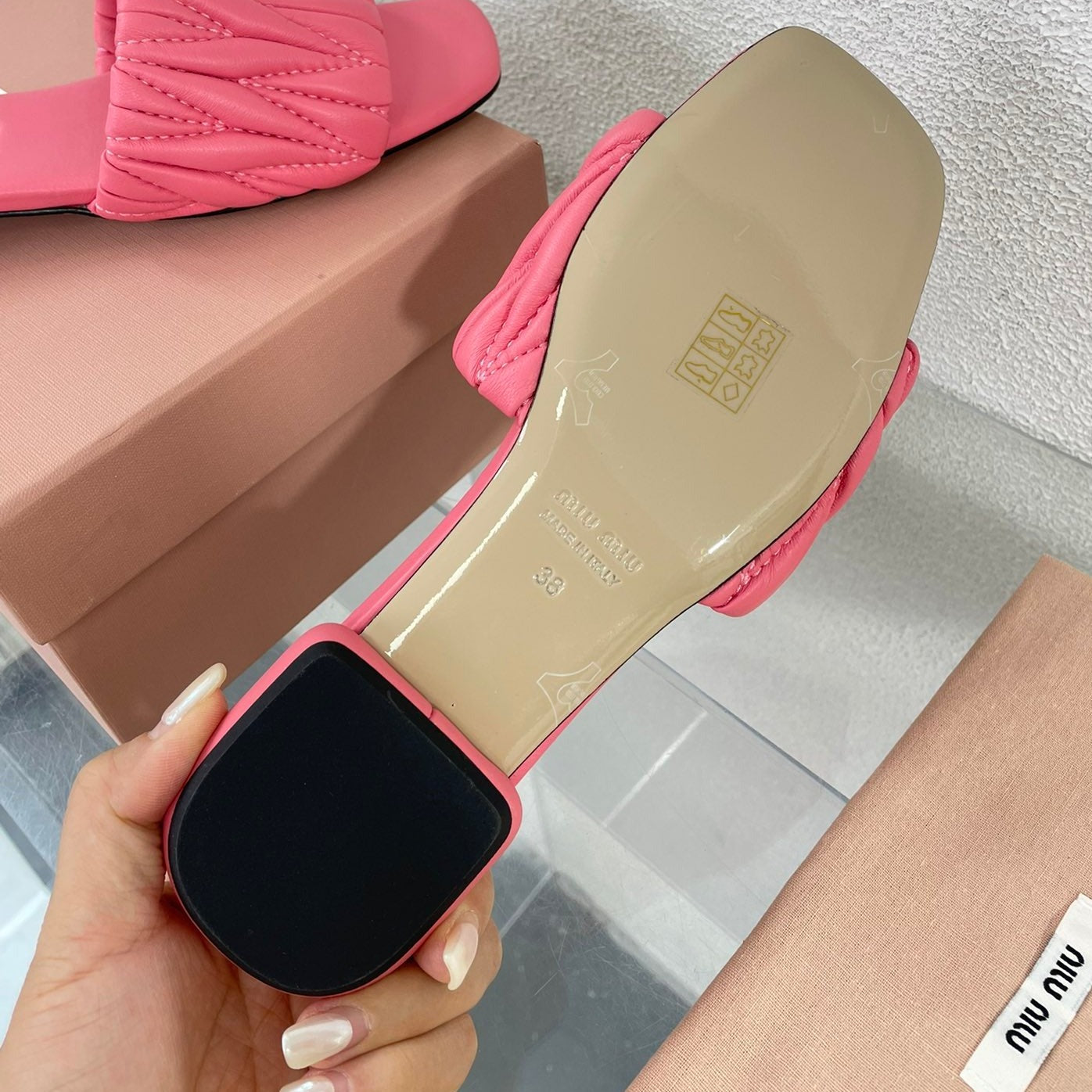 Women's Rose Red Leather Slippers
