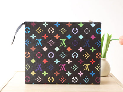 TOILETRY POUCH 25 IN BLACK MIX COLORFUL CALFSKIN