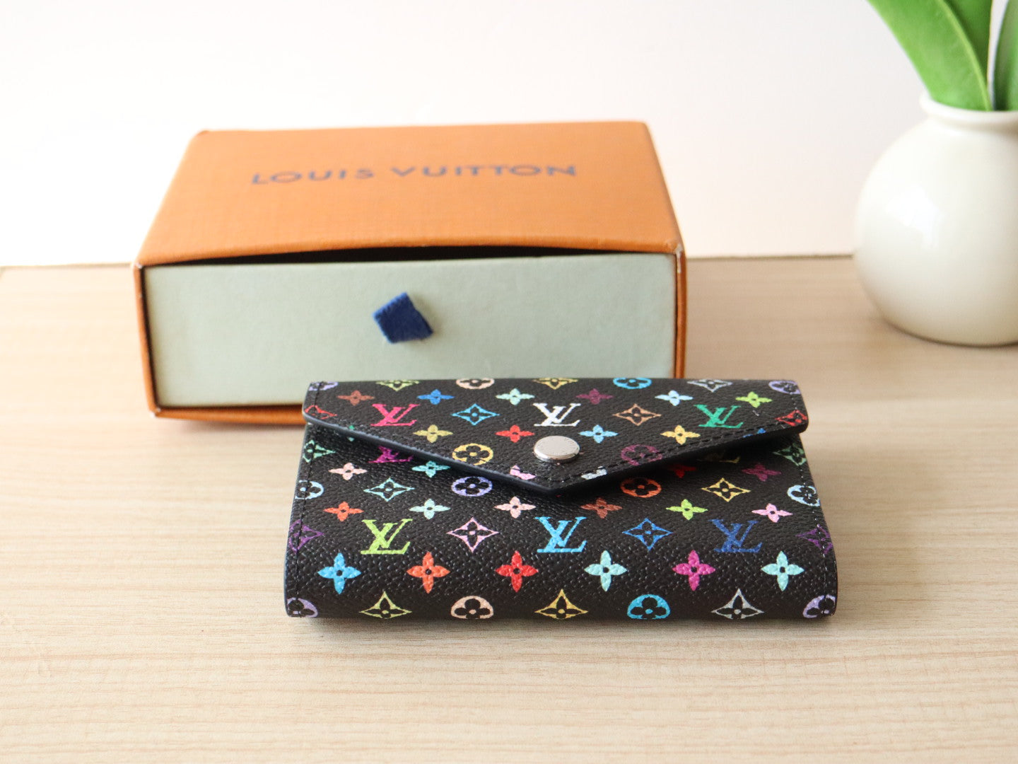 ROSALIE ZIPPY 12 IN BLACK MIX COLORFUL CALFSKIN