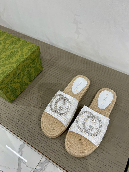 GG INTERLOCKING G ESPADRILLE WHITE FABRIC