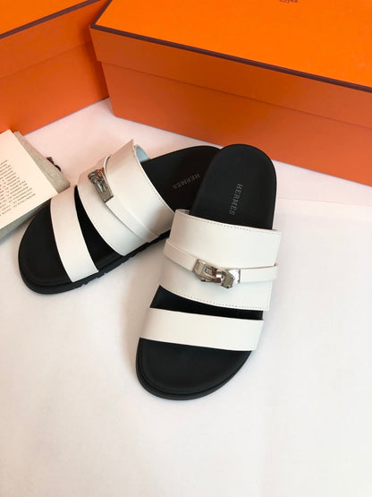 GABRIEL SANDAL MULE IN WHITE CALFSKIN
