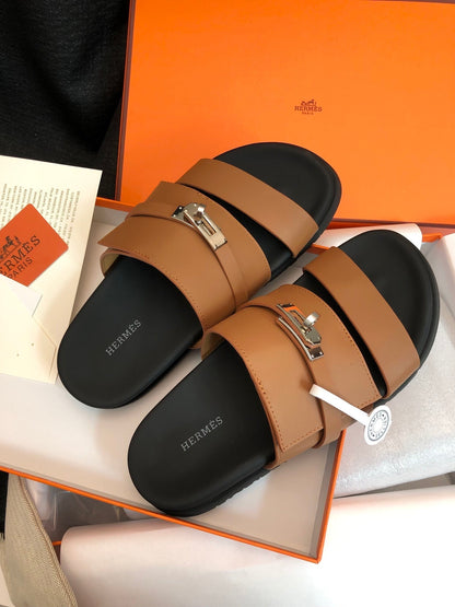 GABRIEL SANDAL MULE IN BRONZE BROWN CALFSKIN