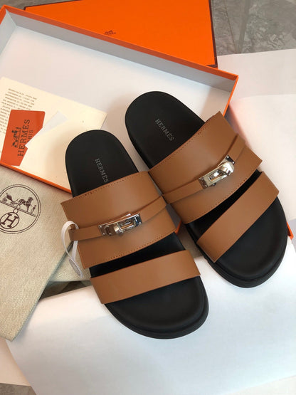 GABRIEL SANDAL MULE IN BRONZE BROWN CALFSKIN